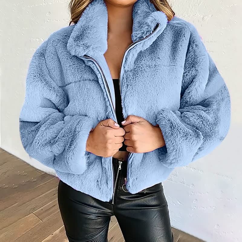 Women's Teddy Zip-Up Jacket with High Collar