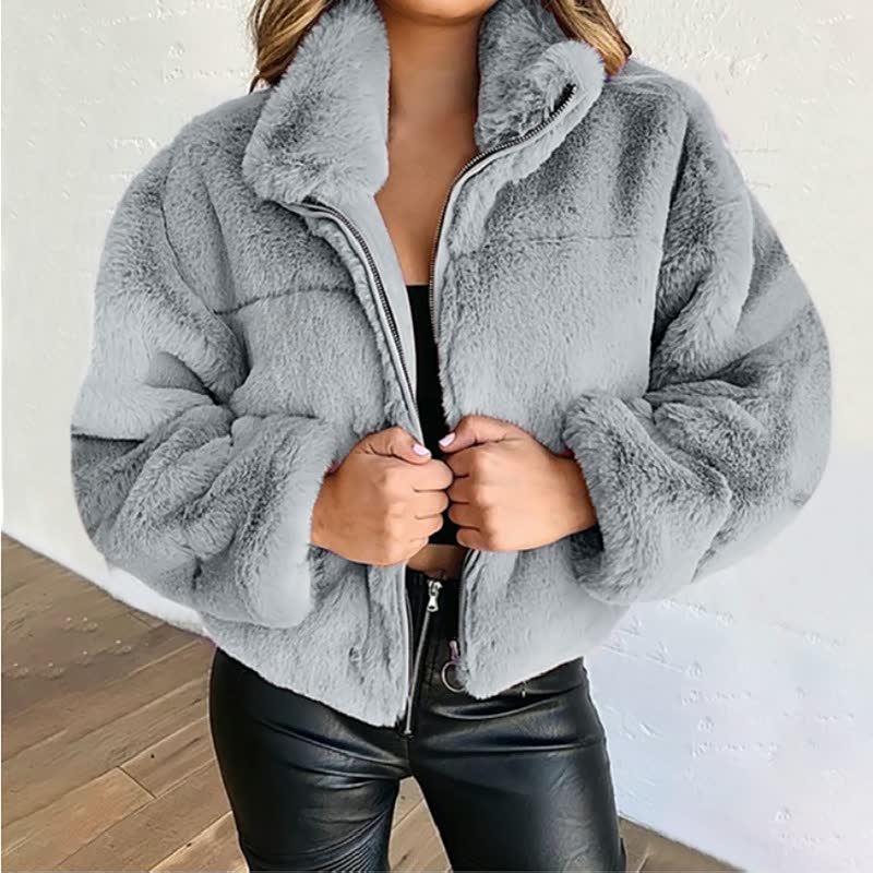 Women's Teddy Zip-Up Jacket with High Collar