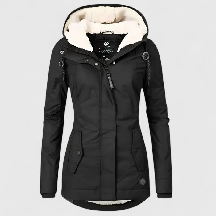 Women's Hooded Fleece-Lined Parka Jacket, Long Sleeves, Zip Front