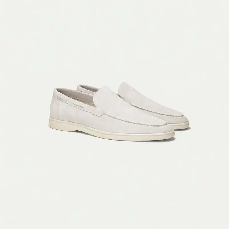Men's Off-White Loafers, Slip-On, Rounded Toe, Flat Sole