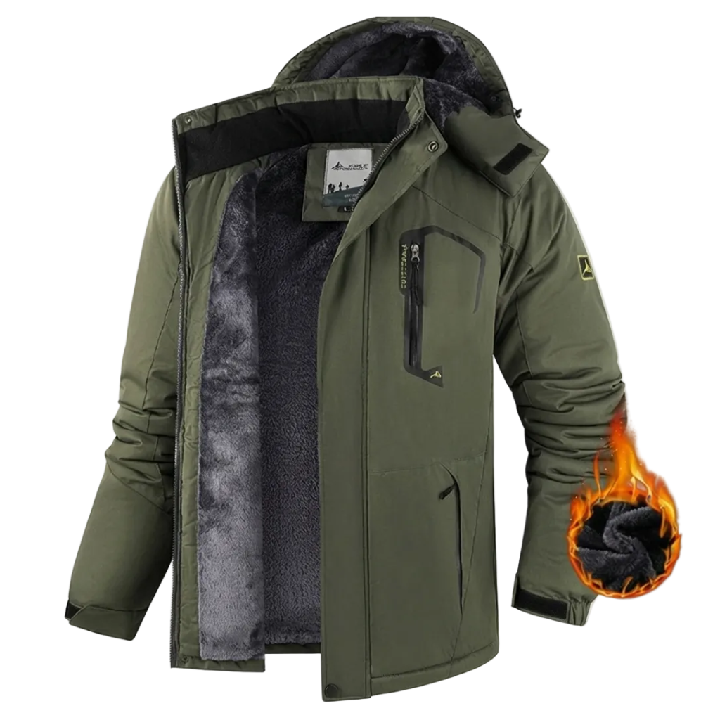 Men's Hooded Winter Jacket, Long Sleeves, Zip Front