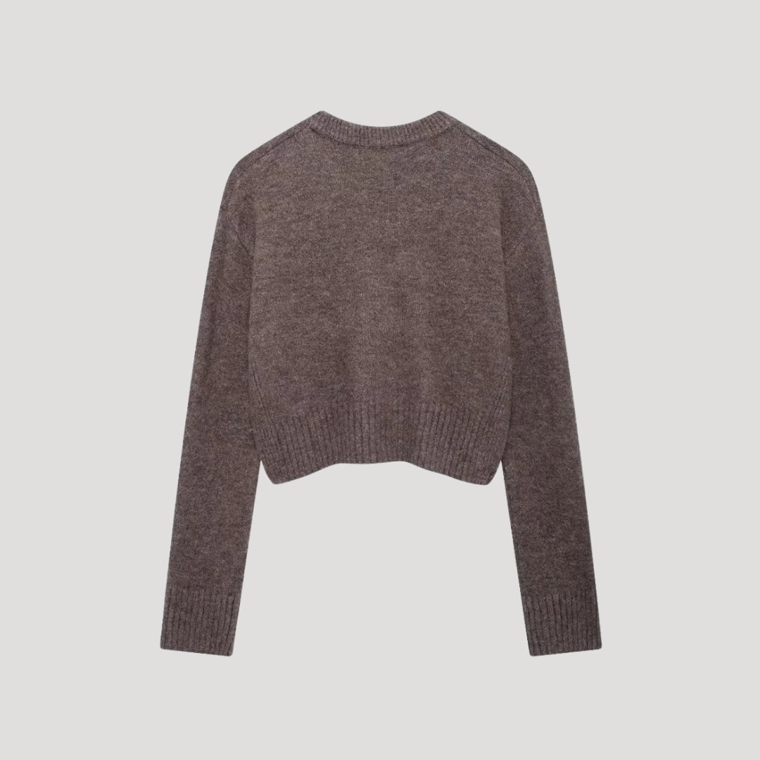 Women's Cropped Knit Cardigan, Crew Neck, Button Front