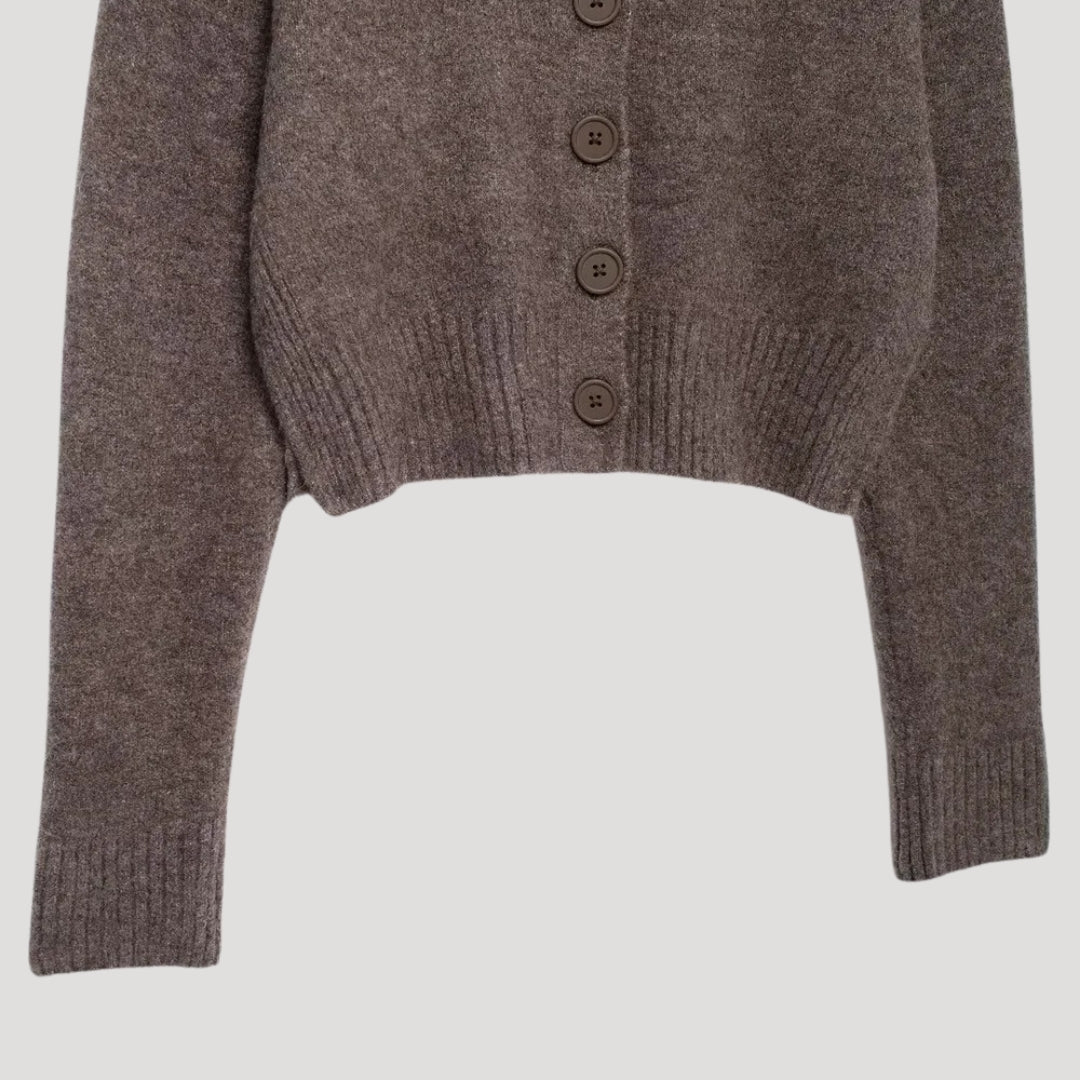 Women's Cropped Knit Cardigan, Crew Neck, Button Front