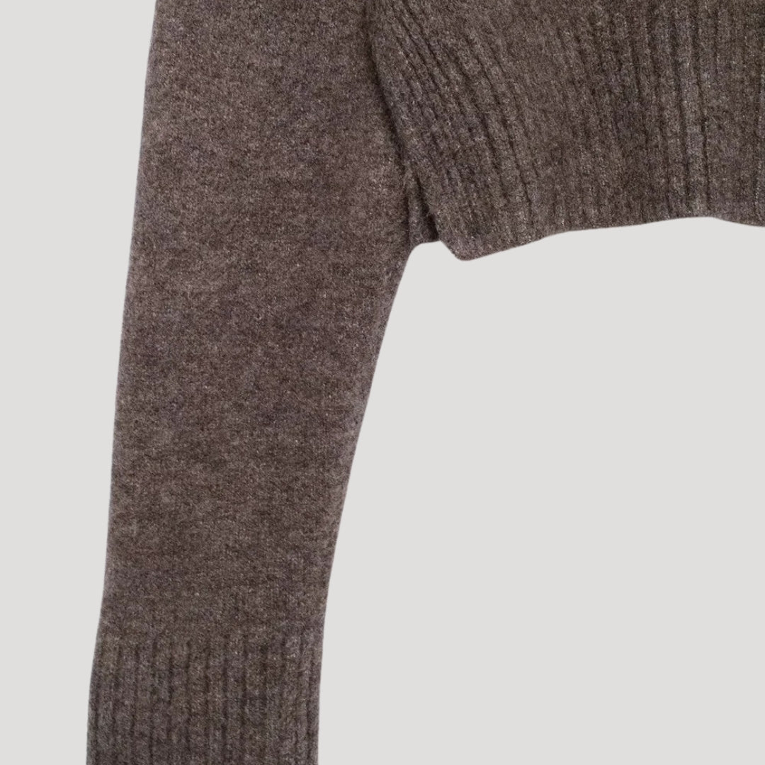 Women's Cropped Knit Cardigan, Crew Neck, Button Front