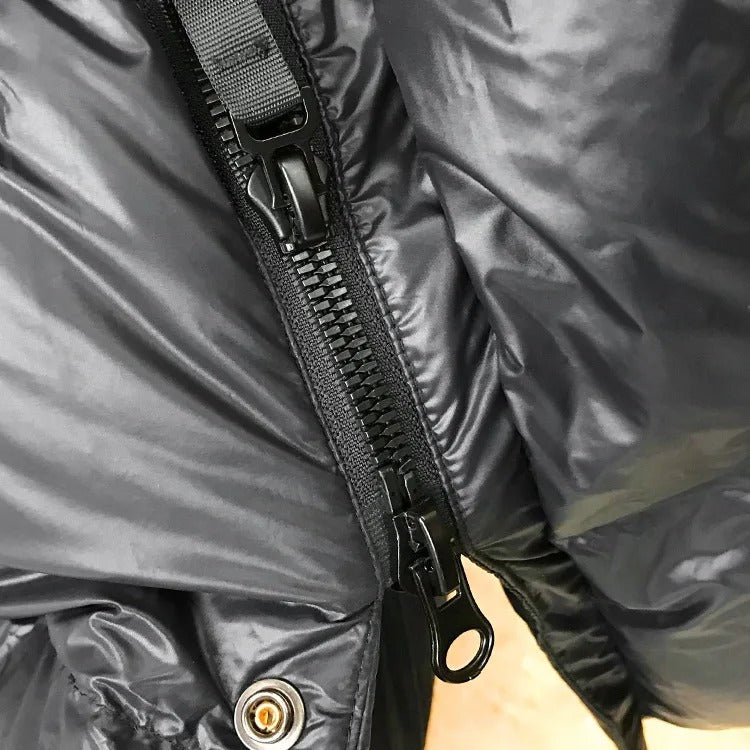 Women's Puffer Jacket with Down Filling and Longline Cut | Hood, Zip Closure, Pockets | For Winter | Size S-2XL | Black