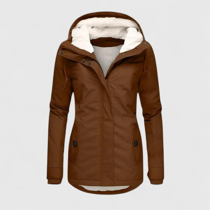 Women's Hooded Fleece-Lined Parka Jacket, Long Sleeves, Zip Front