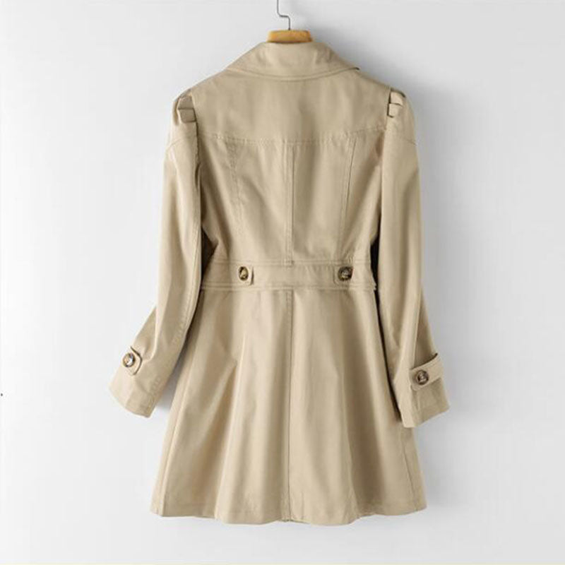 Véronique | Womens Mid-Length Trench Coat with Belt | Cotton Blend, Button Front | Black, White, Pink, Beige M-3XL