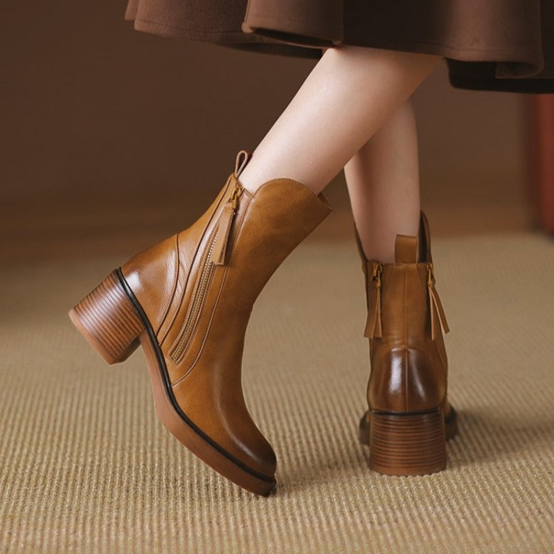 Selene | Womens Leather Heeled Ankle Boots, 2 Inch Heel | Cushioned Insoles, Non-Slip Soles | Brown or Black US 4-11.5