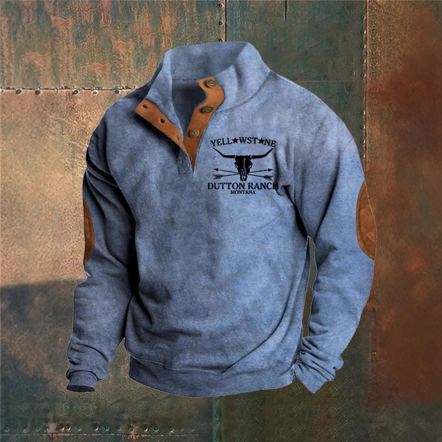 Men's Pullover Sweater, Stand Collar, Button Placket, Long Sleeves