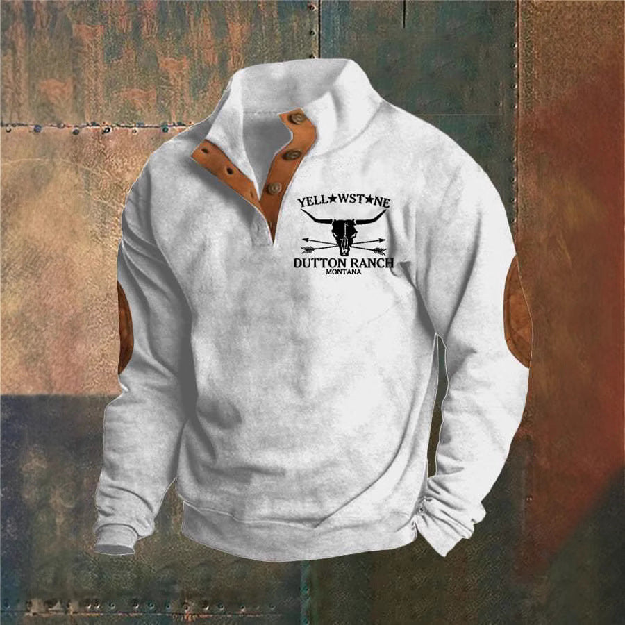 Men's Pullover Sweater, Stand Collar, Button Placket, Long Sleeves