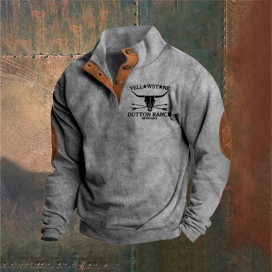 Men's Pullover Sweater, Stand Collar, Button Placket, Long Sleeves