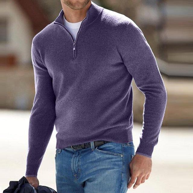 Men's Quarter-Zip Mock Neck Sweater, Long Sleeves, Regular Fit
