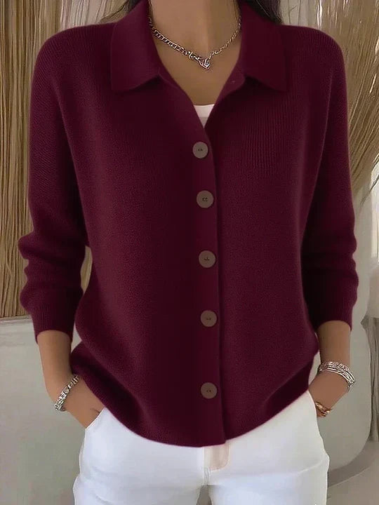 Women's Button-Front Collared Cardigan, Long Sleeves