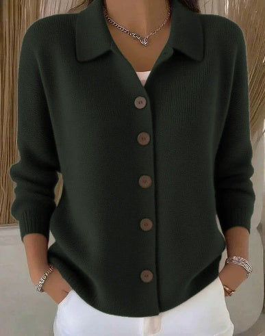 Women's Button-Front Collared Cardigan, Long Sleeves