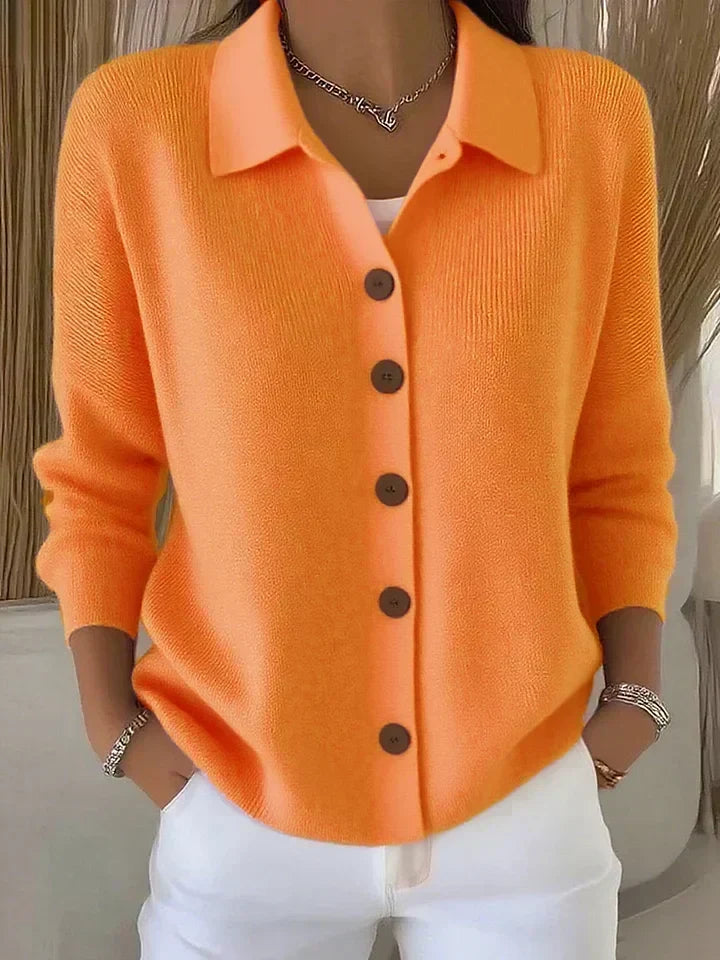 Women's Button-Front Collared Cardigan, Long Sleeves