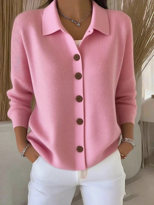 Women's Button-Front Collared Cardigan, Long Sleeves