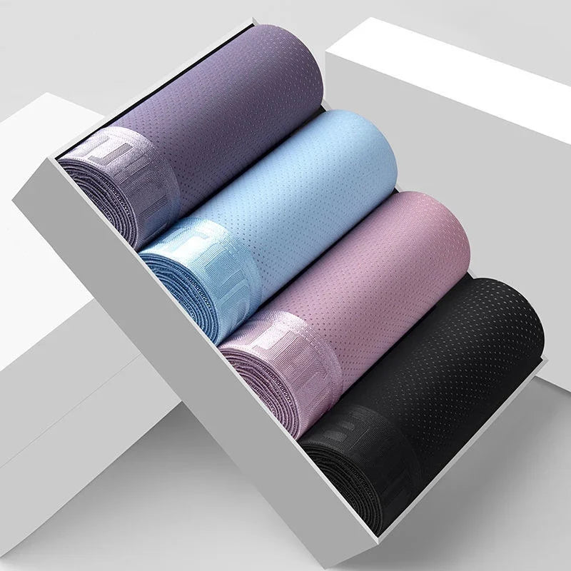 Men's 4 Pieces Ice Silk Boxer Shorts Plus Size Cool Breathable Underwear