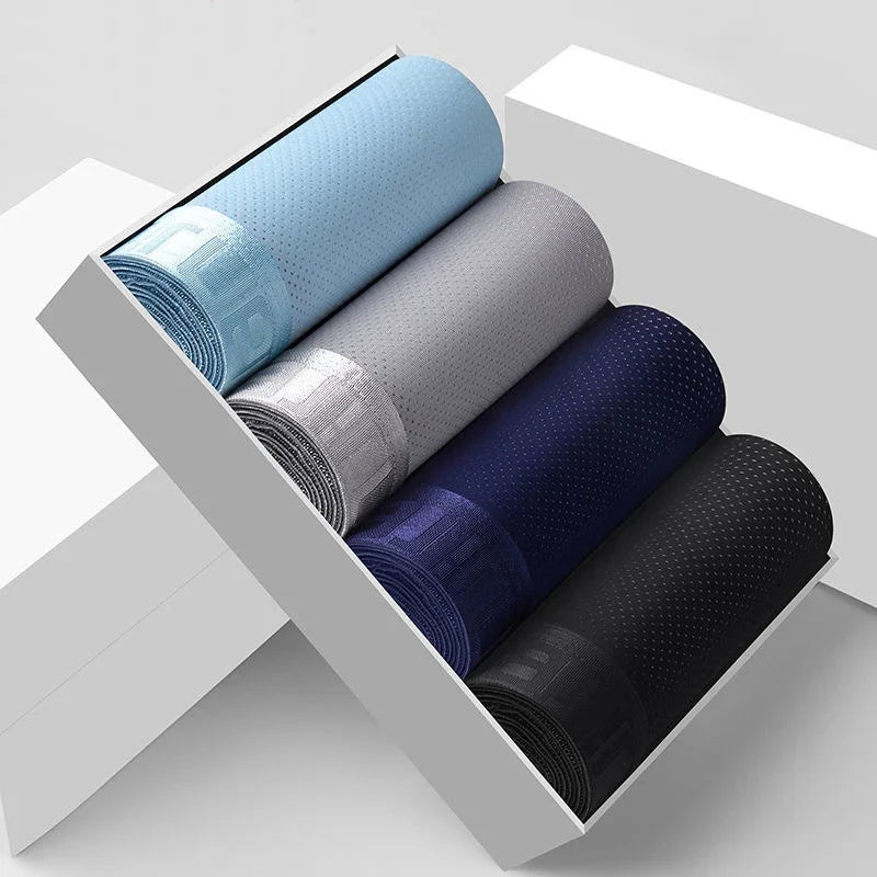 Men's 4 Pieces Ice Silk Boxer Shorts Plus Size Cool Breathable Underwear