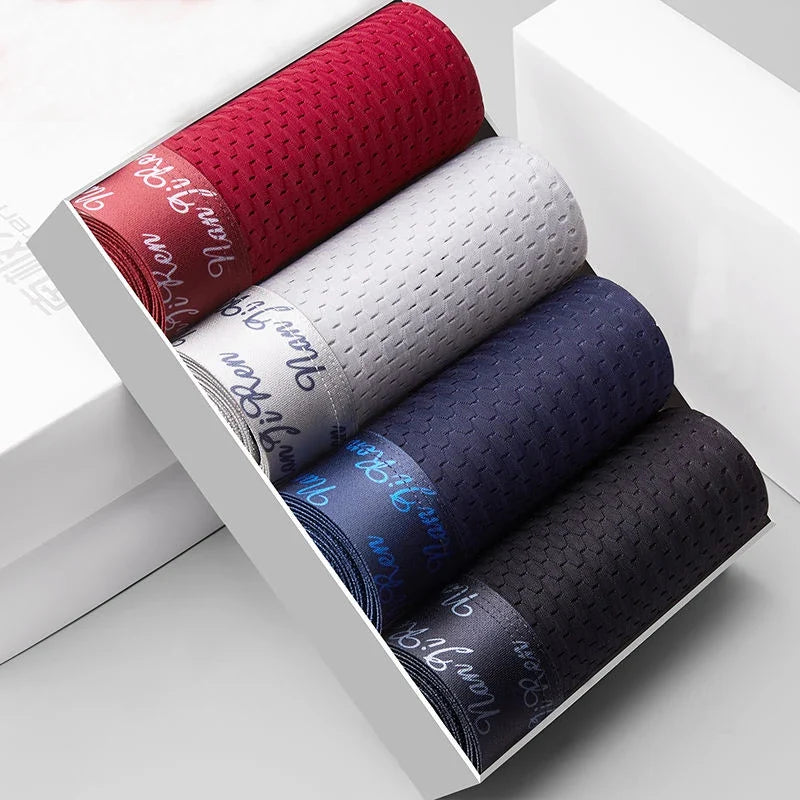 Men's 4 Pieces Ice Silk Boxer Shorts Plus Size Cool Breathable Underwear