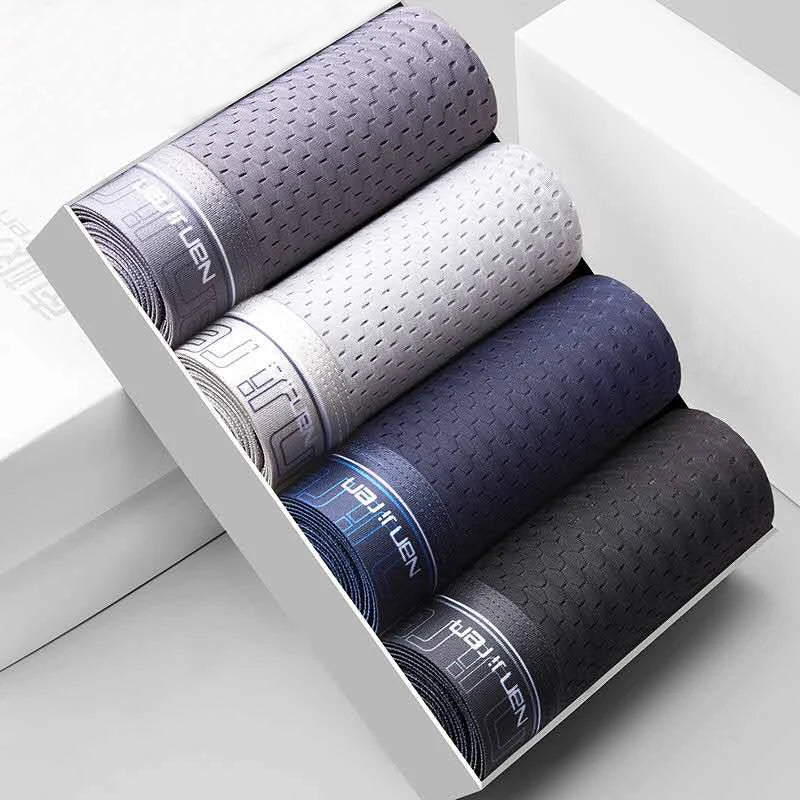 Men's 4 Pieces Ice Silk Boxer Shorts Plus Size Cool Breathable Underwear