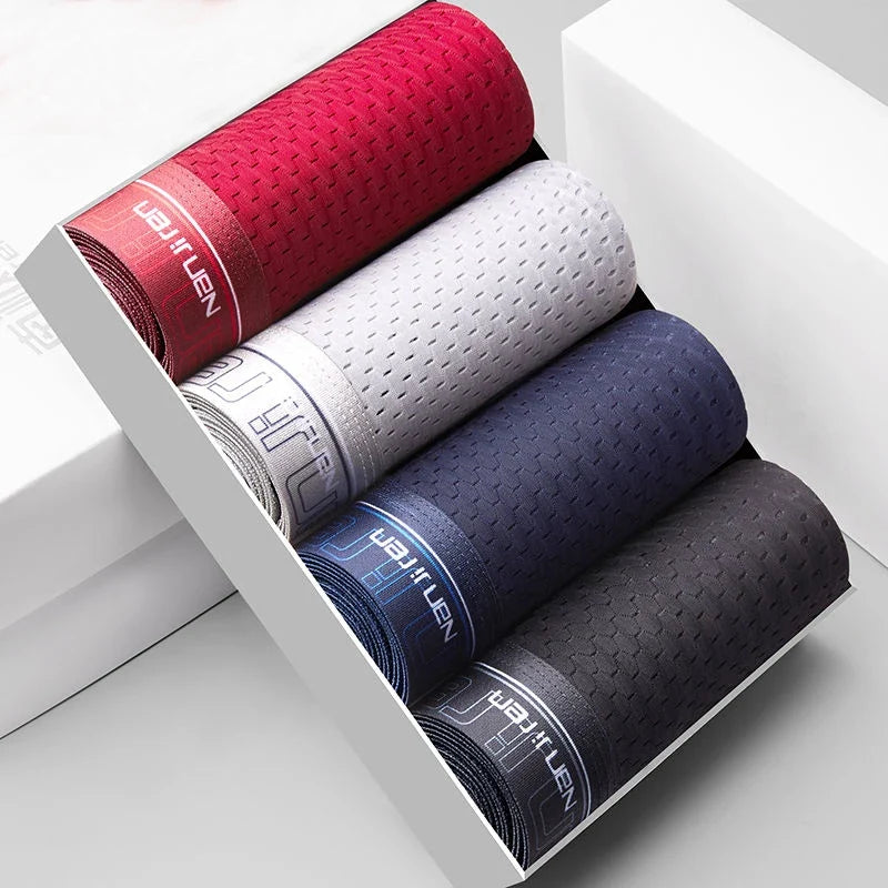 Men's 4 Pieces Ice Silk Boxer Shorts Plus Size Cool Breathable Underwear