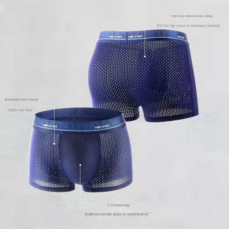 Men's 4 Pieces Ice Silk Boxer Shorts Plus Size Cool Breathable Underwear