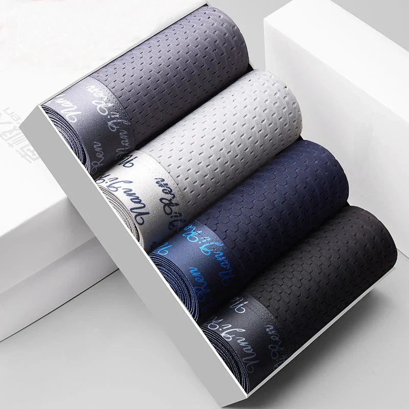 Men's 4 Pieces Ice Silk Boxer Shorts Plus Size Cool Breathable Underwear