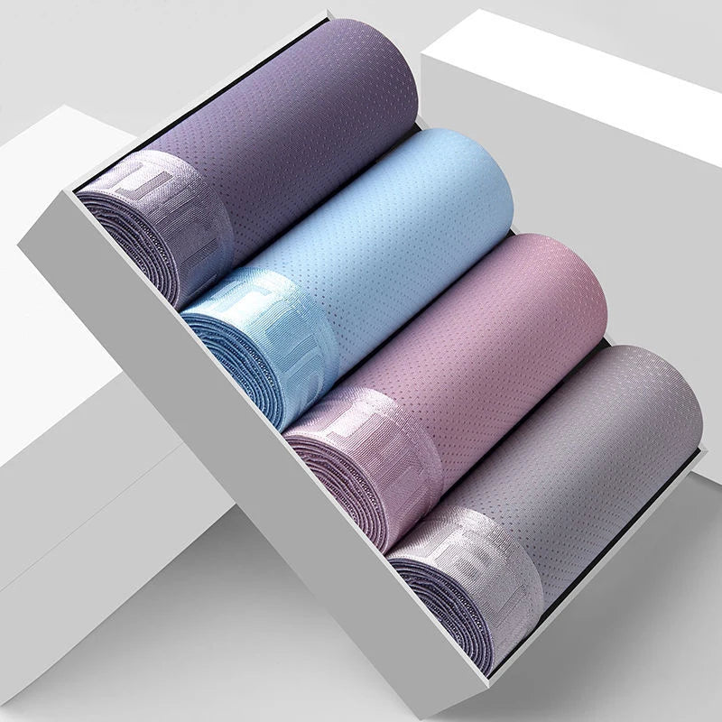 Men's 4 Pieces Ice Silk Boxer Shorts Plus Size Cool Breathable Underwear