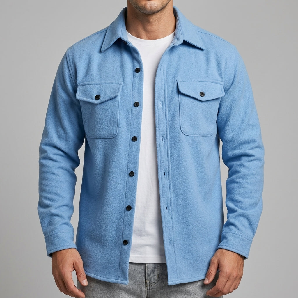Men's Button-Front Woven Overshirt with Dual Chest Pockets