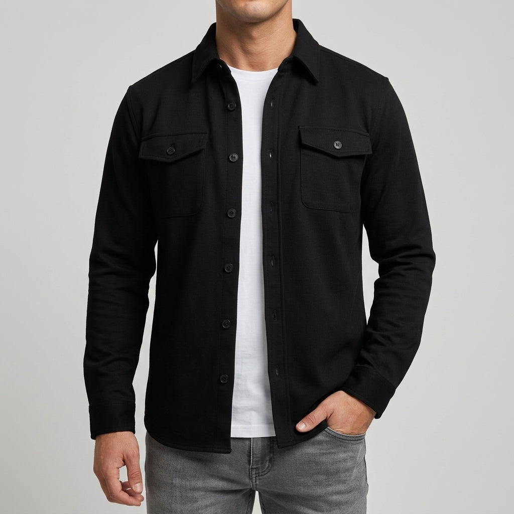 Men's Button-Front Woven Overshirt with Dual Chest Pockets