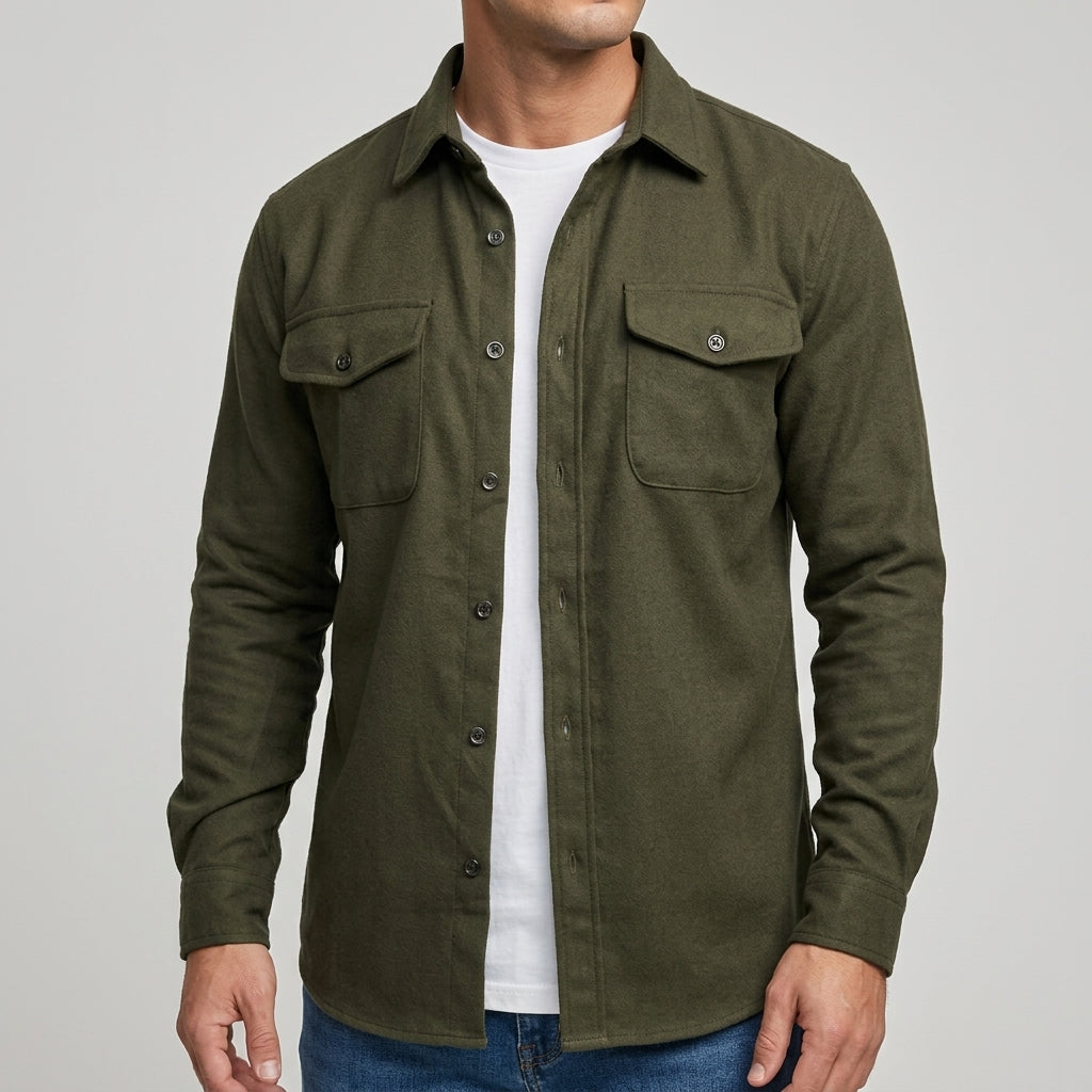 Men's Button-Front Woven Overshirt with Dual Chest Pockets