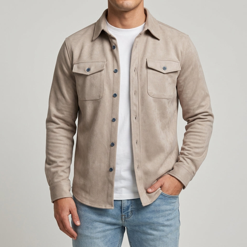 Men's Button-Front Woven Overshirt with Dual Chest Pockets