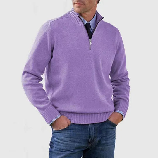 Men's Casual Knit Pullover Sweater with Half-Zip Neck