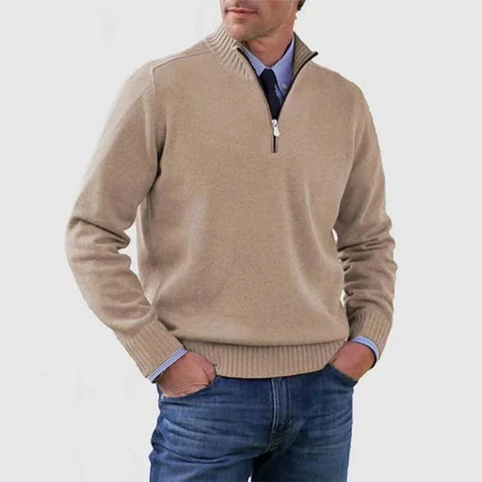 Men's Casual Knit Pullover Sweater with Half-Zip Neck