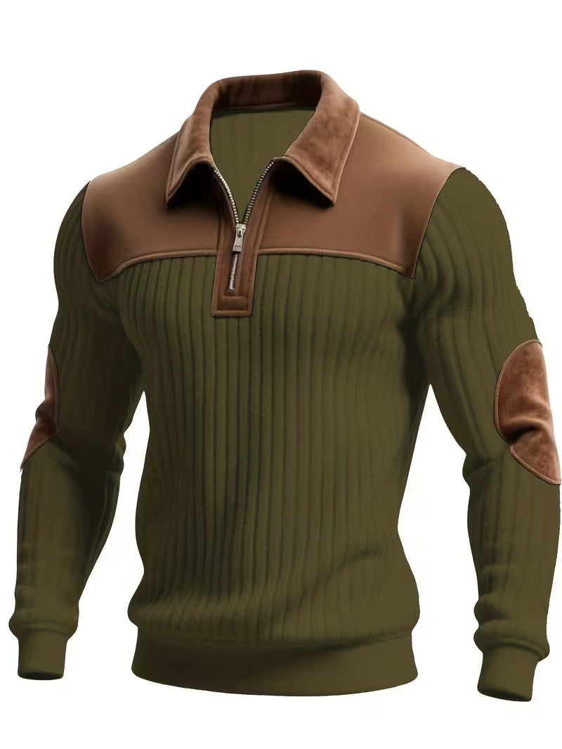 Men's Classic Color-Block Collar Zip Sweater