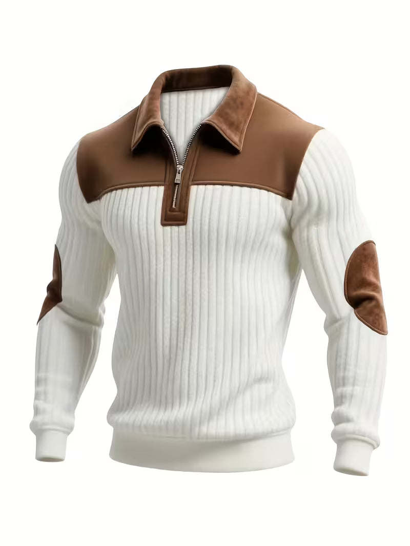 Men's Classic Color-Block Collar Zip Sweater