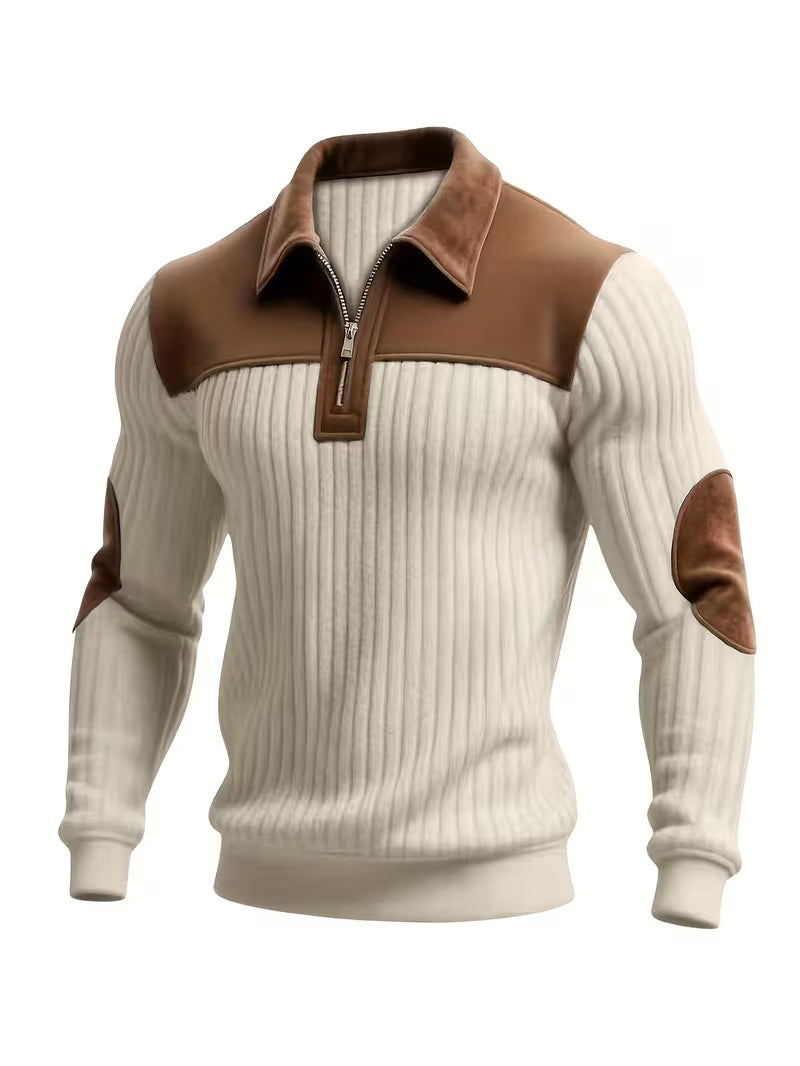 Men's Classic Color-Block Collar Zip Sweater