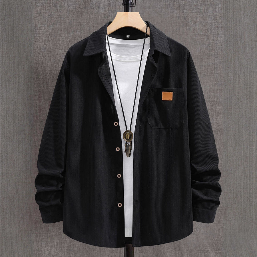 Men's Corduroy Shirt Jacket with Button Front Pocket