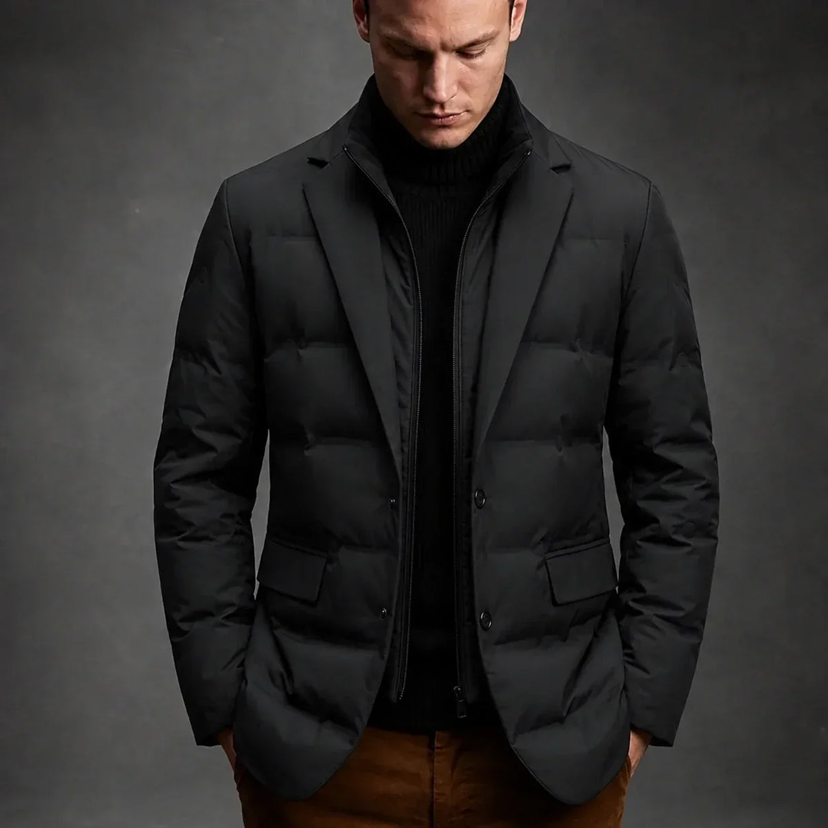 Men's Duck Down Puffer Blazer with Button Front Closure