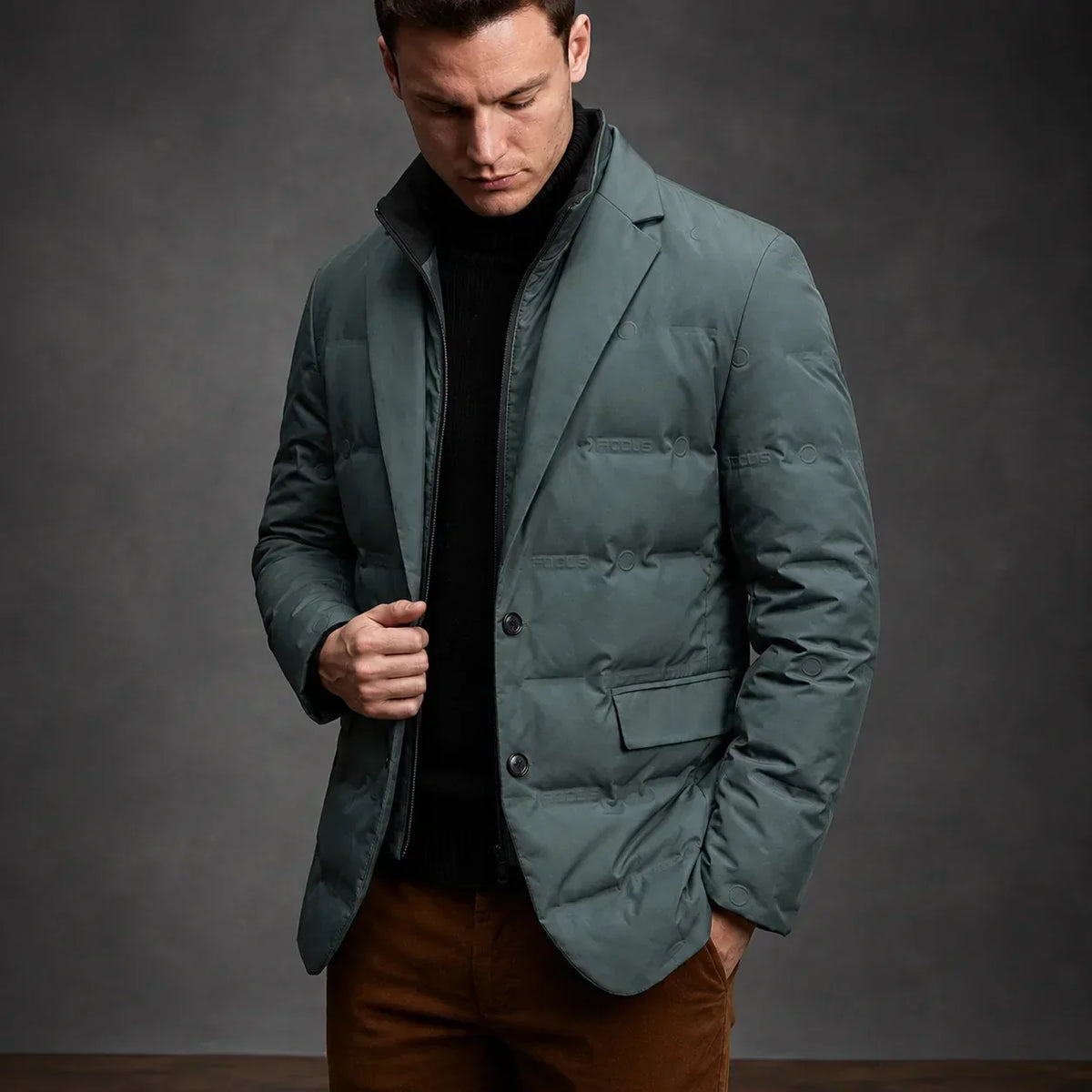 Men's Duck Down Puffer Blazer with Button Front Closure