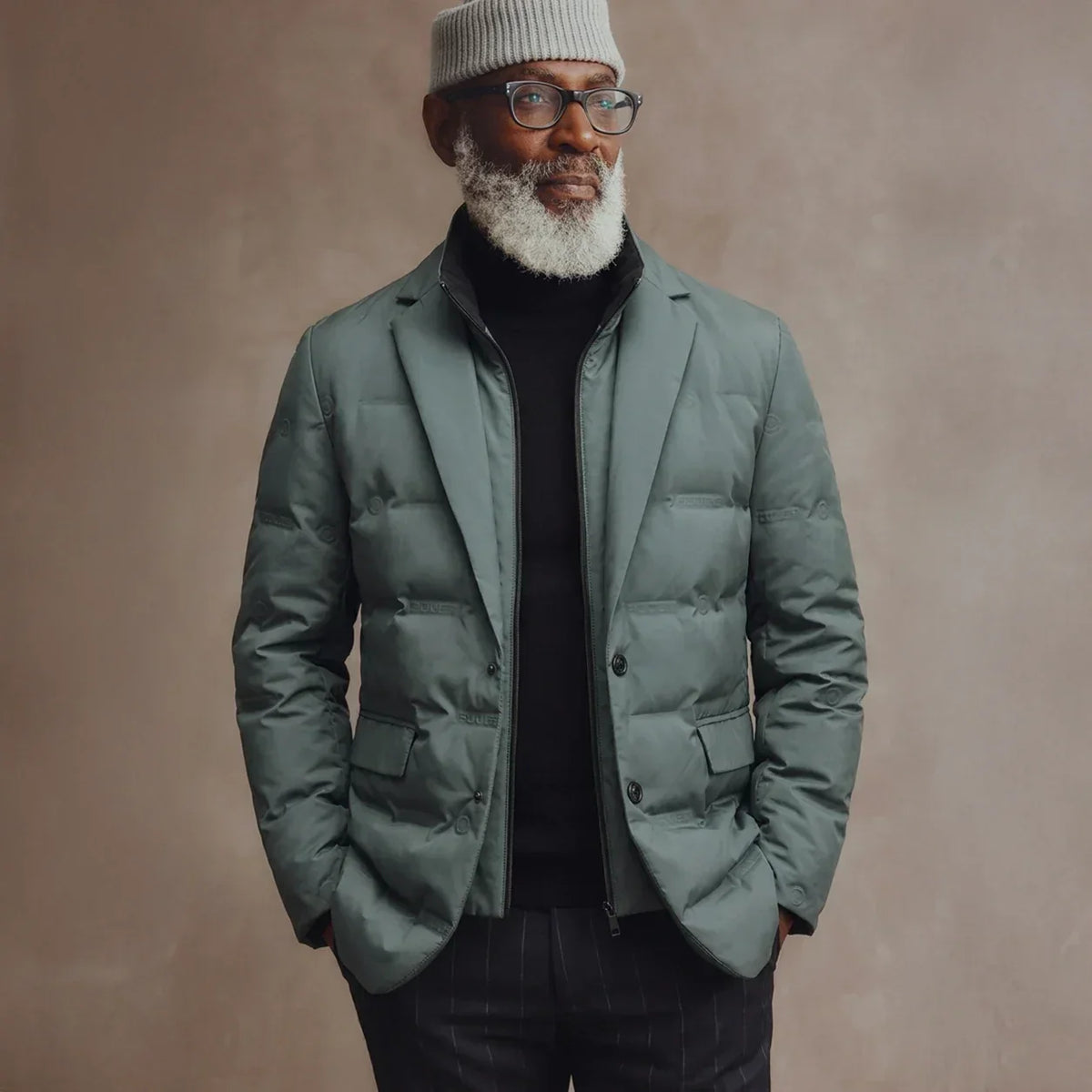Men's Duck Down Puffer Blazer with Button Front Closure