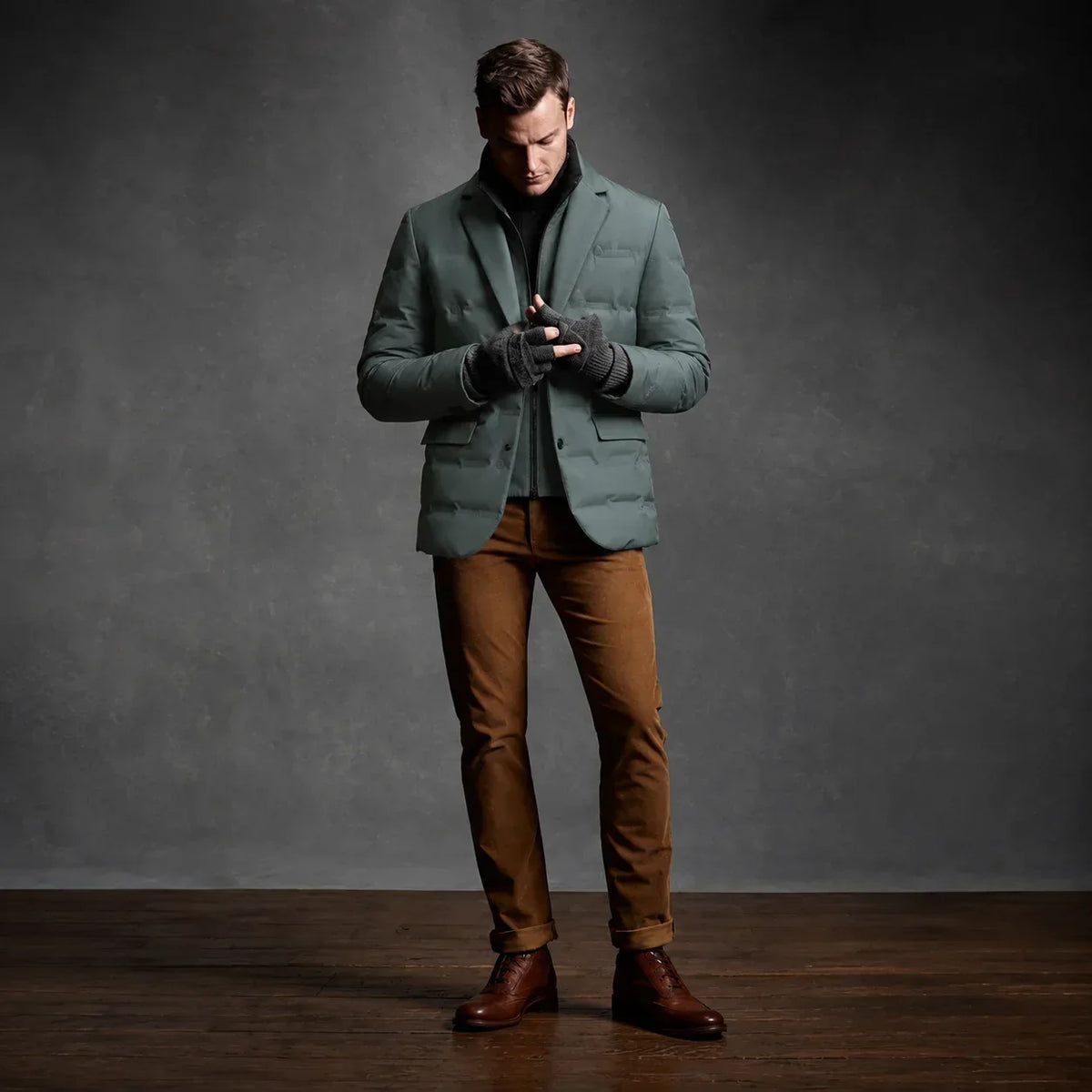 Men's Duck Down Puffer Blazer with Button Front Closure