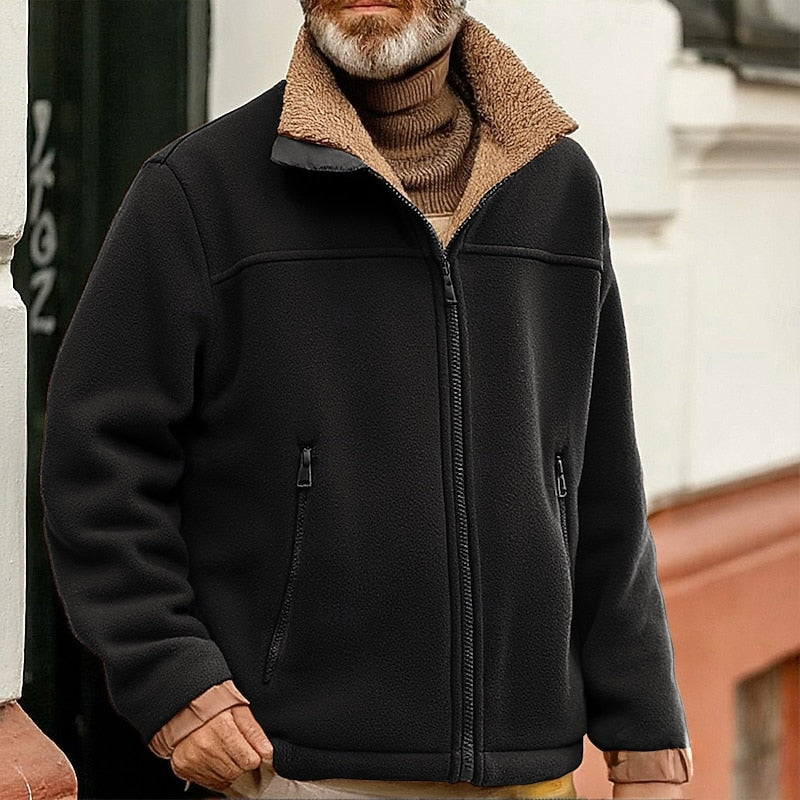 Men's Fleece Jacket with Sherpa Collar – Casual Winter Outerwear