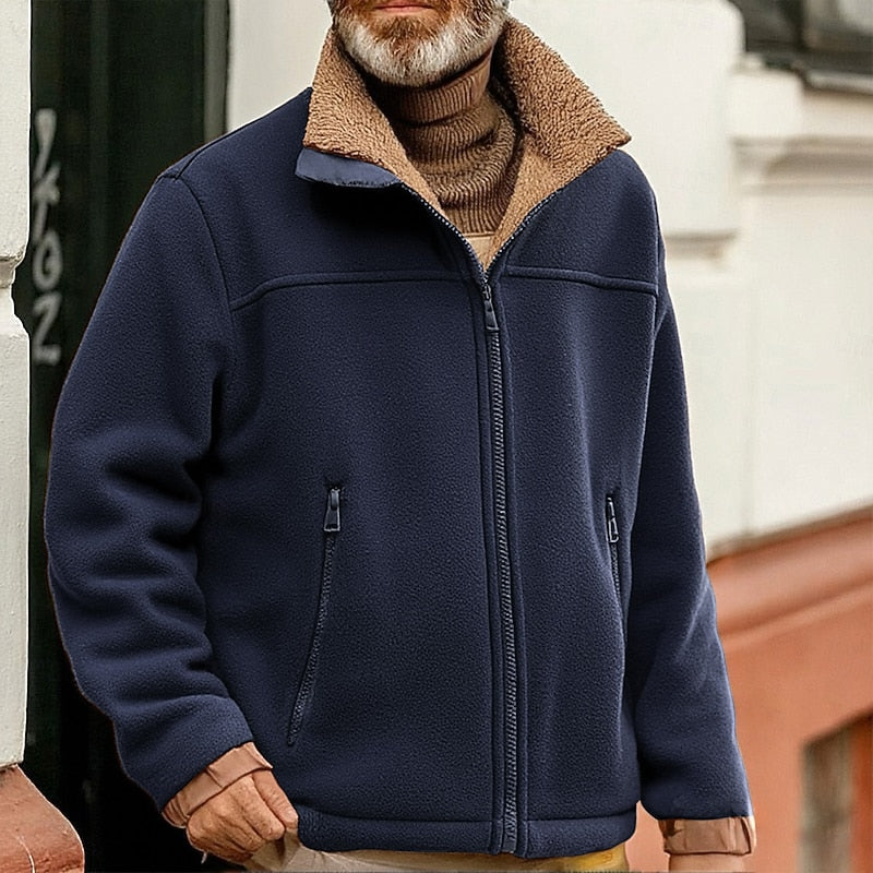 Men's Fleece Jacket with Sherpa Collar – Casual Winter Outerwear