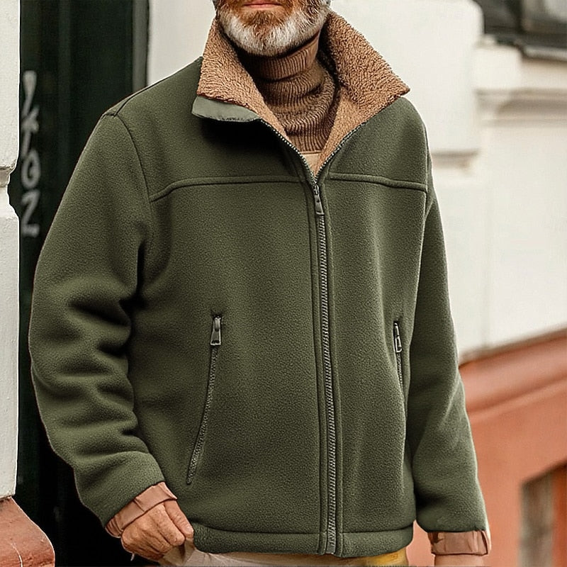 Men's Fleece Jacket with Sherpa Collar – Casual Winter Outerwear