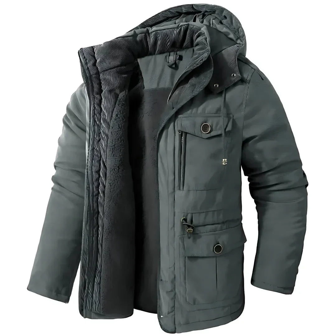 Men's Fleece Lined Hooded Parka Winter Jacket - Casual Multi-Pocket