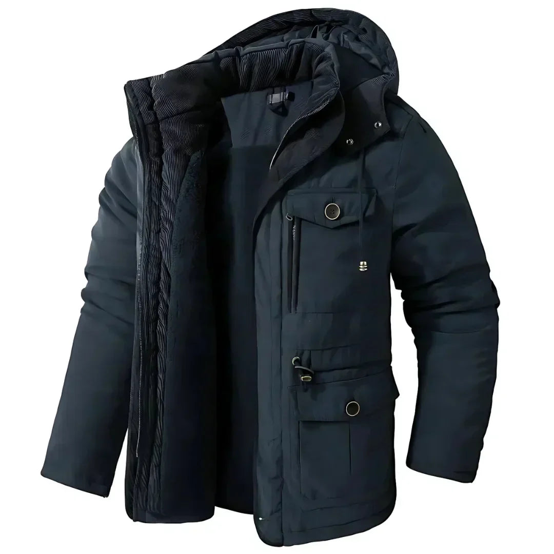 Men's Fleece Lined Hooded Parka Winter Jacket - Casual Multi-Pocket