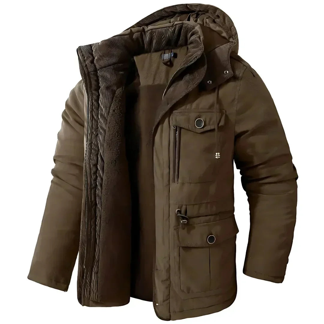 Men's Fleece Lined Hooded Parka Winter Jacket - Casual Multi-Pocket