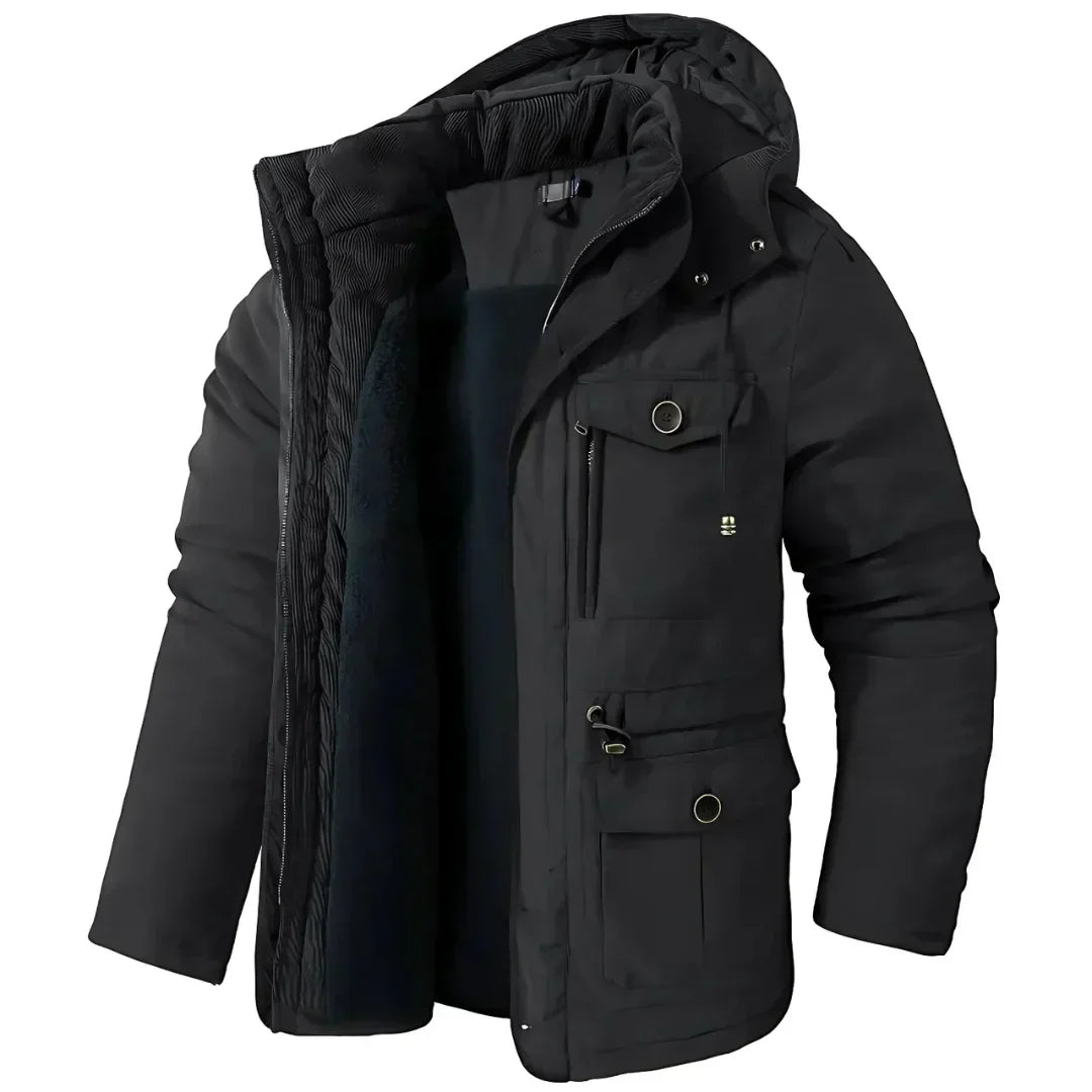 Men's Fleece Lined Hooded Parka Winter Jacket - Casual Multi-Pocket