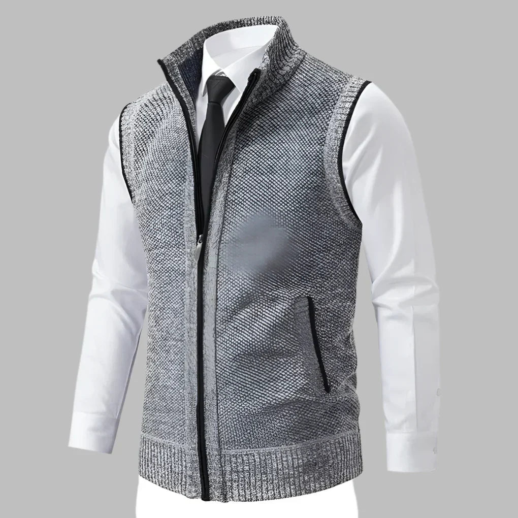 Men's Full-Zip Knit Sweater Vest with Stand-Up Collar